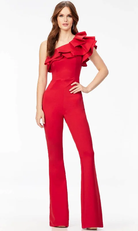 women's jumpsuits for laid-back looksAshley Lauren 11222 - Ruffled Asymmetric Jumpsuit