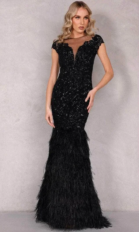 women's eco-friendly dressesTerani Couture 2221GL0427 - Feathered Trumpet Evening Dress