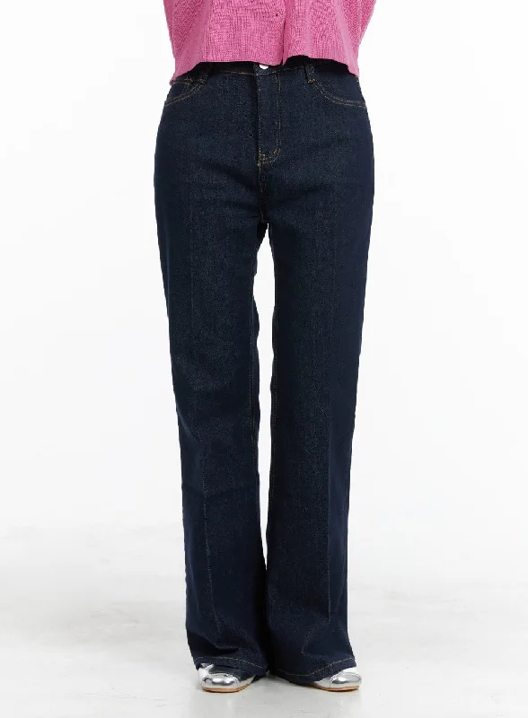 women's denim jeans with elastic waistbandsSolid Semi-Flared Jeans OM419