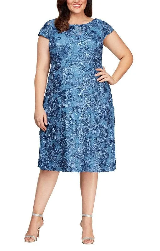 women's versatile dressesAlex Evenings - 4121570 Lace Cap Sleeves Plus Size Knee Length Dress