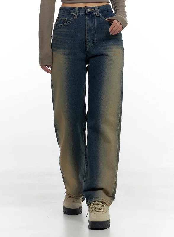 women's denim jeans for pear-shaped bodiesLark Brown Washed Out Wide Leg Denim CS424