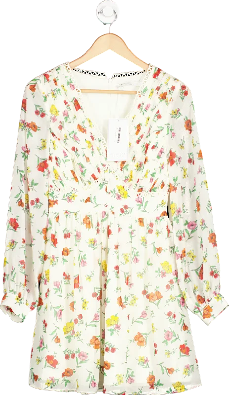 women's casual Friday dressesMichelle Keegan Cream Floral Mini Dress UK 8