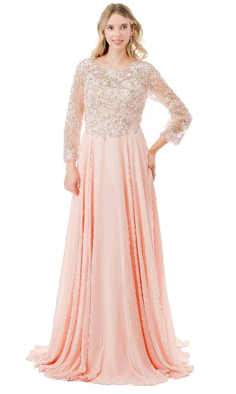 women's shift dressesTrevi Collection M2838Y - Quarter Sleeve Beaded Lace Evening Dress