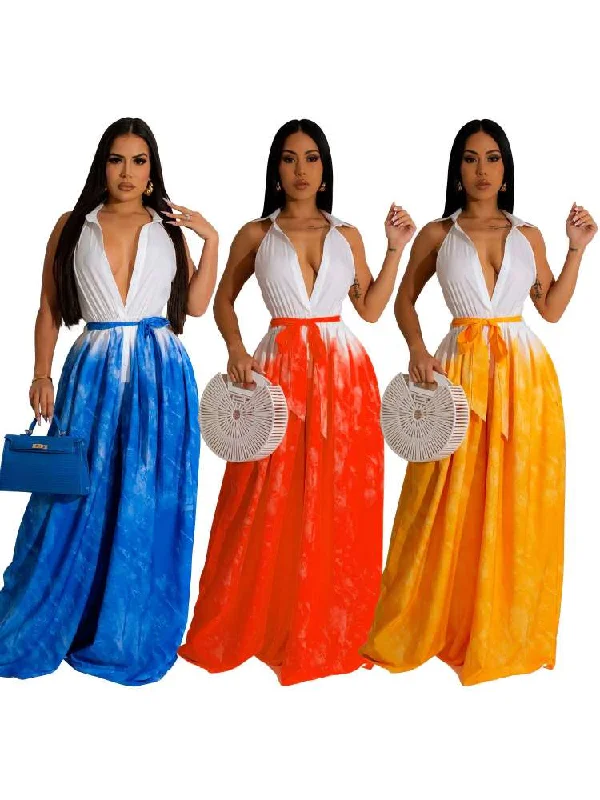 women's jumpsuits for effortless eleganceColorblock Bandage Wide Leg Jumpsuits