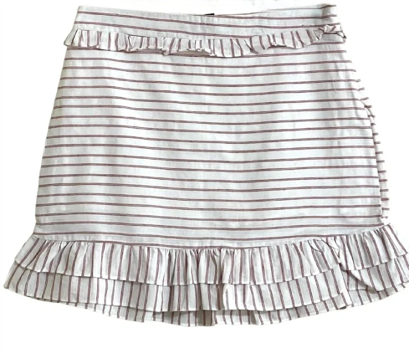 women's maxi skirtsWomen's Cotton Blend Stripes Ruffle A Line Slip Skirt In White