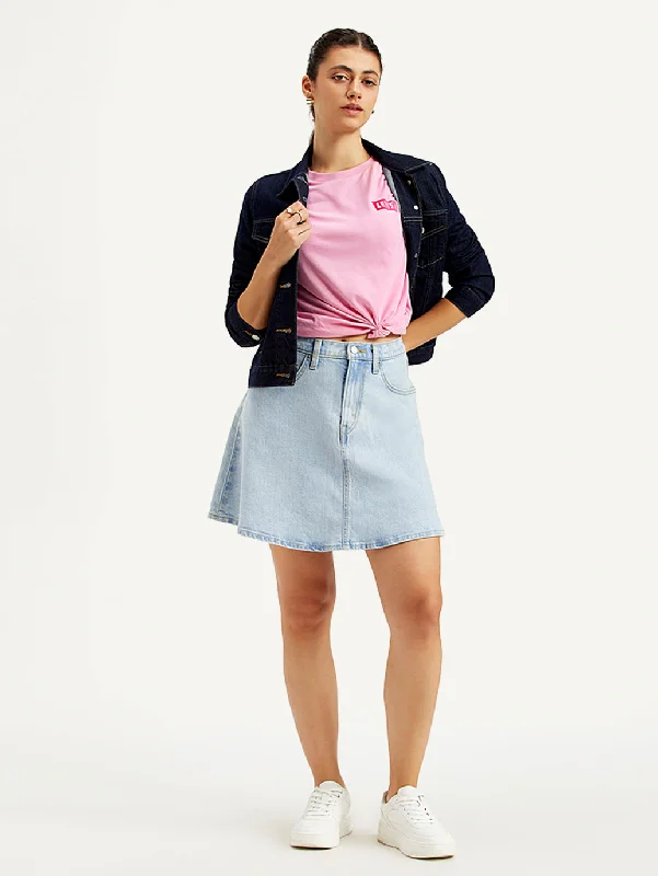 women's skater skirtsWomen's Mid Rise Blue Line Denim Skirt