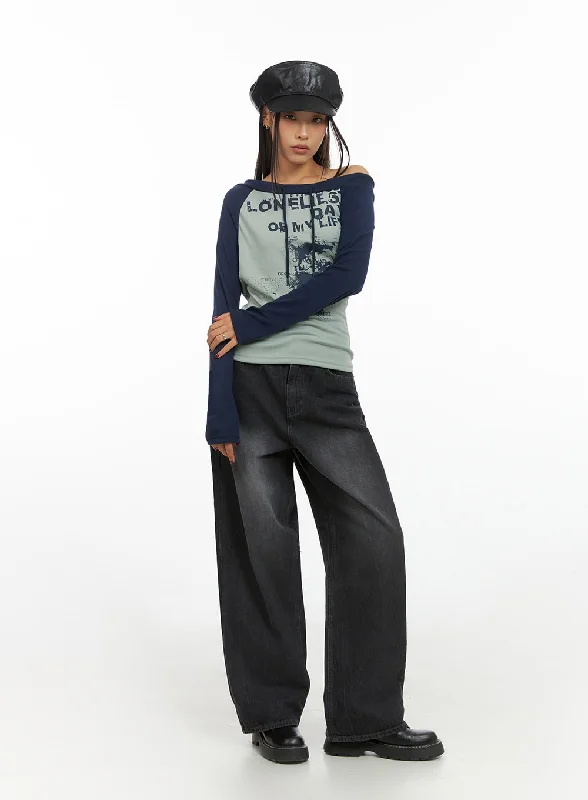 women's denim jeans for a trendy vibeHaven Black-Washed Wide Jeans IS427