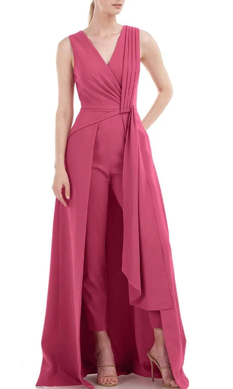 women's high-slit jumpsuitsKay Unger 5548814 - Sleeveless Jumpsuit with Overskirt