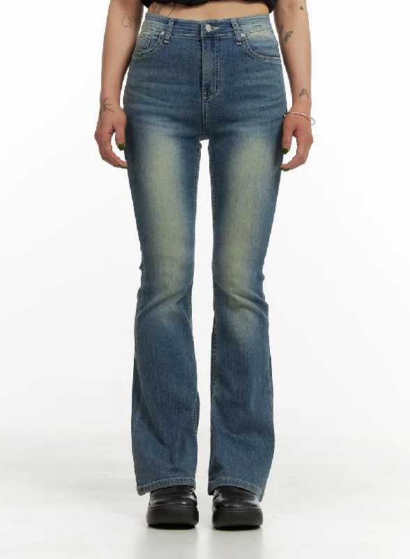 women's denim jeans with elastaneWashed Slim Bootcut Jeans CY429