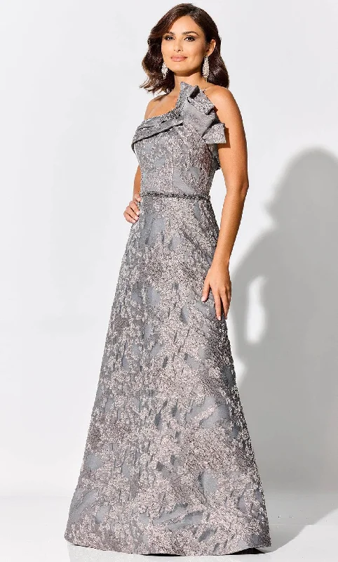 women's off-the-shoulder dressesIvonne D ID304 - Asymmetric Neck Brocade Evening Gown