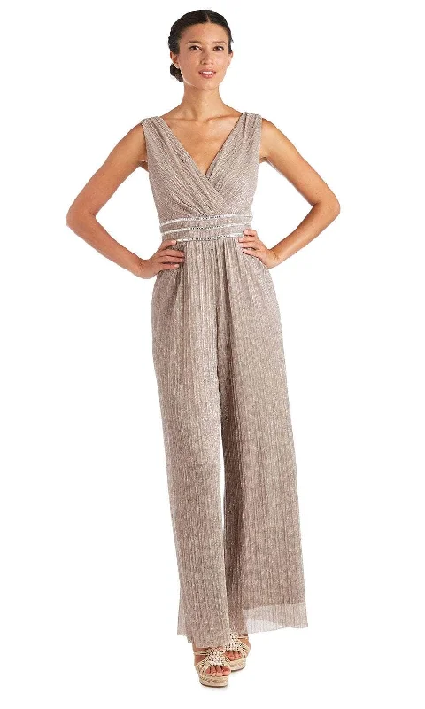 women's jumpsuits for ethical manufacturingR&M Richards 7144 - Surplice V-Neck Crinkle Jumpsuit