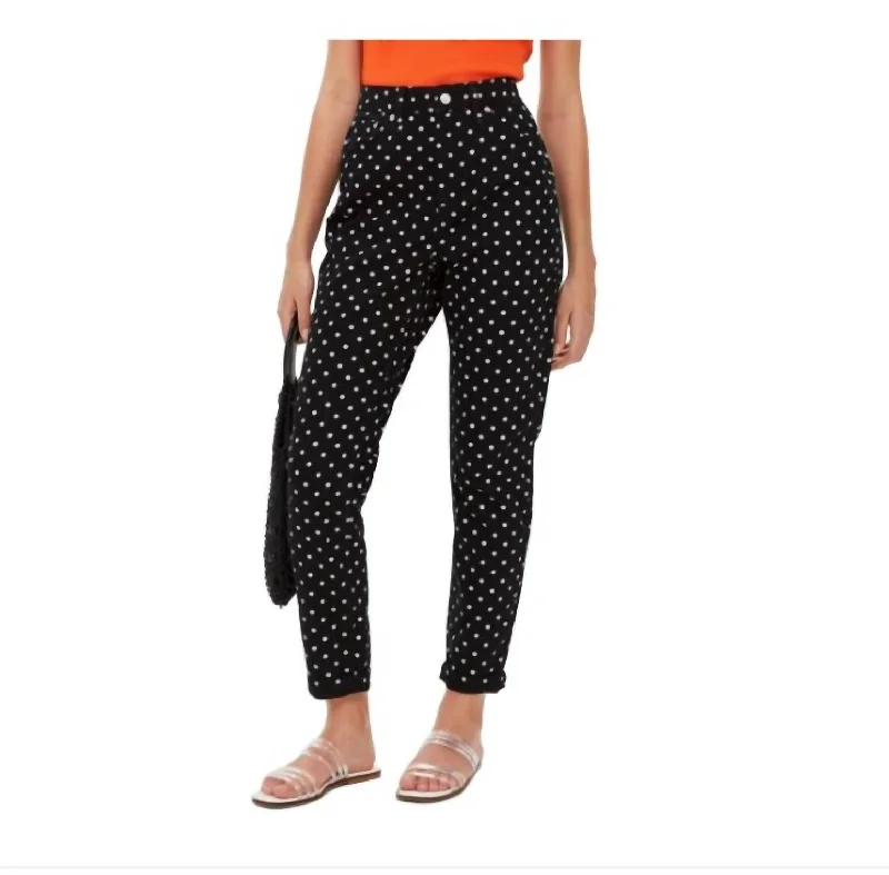 women's high-waisted denim jeansHigh Rise Polka Dot Mom Jeans In Black/white