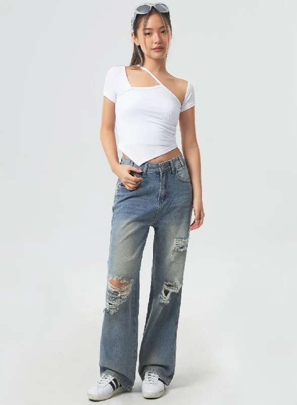 women's ripped denim jeansLow Rise Ripped Wide Jeans CA303