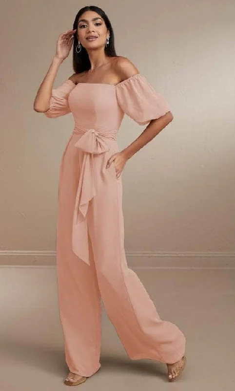 women's jumpsuits for easy dressingChristina Wu Celebration 22171 - Offshoulder Jumpsuit with Puff Sleeve