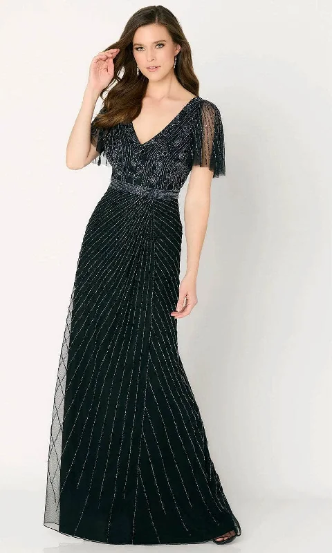 women's curve-hugging dressesCameron Blake CB785 - Flutter Sleeve Crystalline Evening Dress