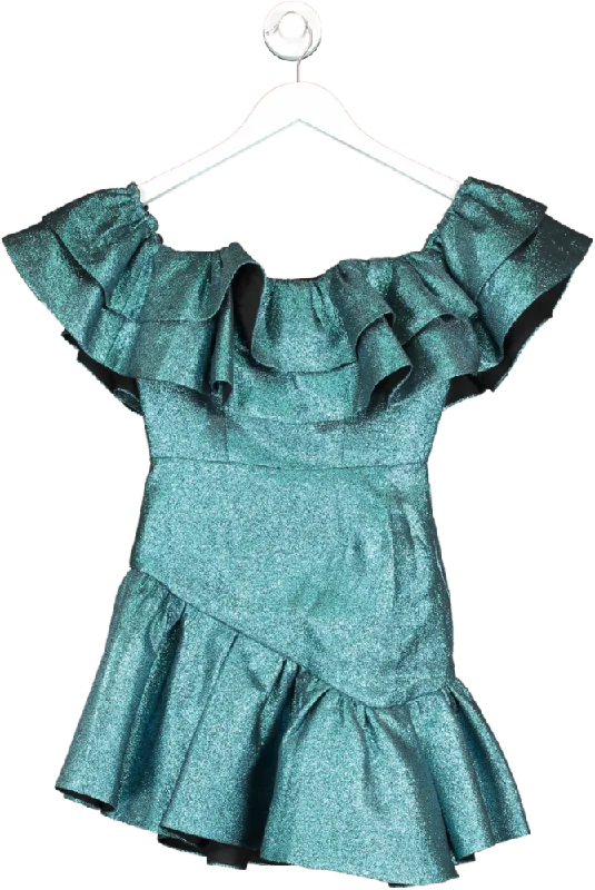 women's hourglass figure dressesNBD Blue Off The Shoulder Ruffle Mini Dress UK XXS