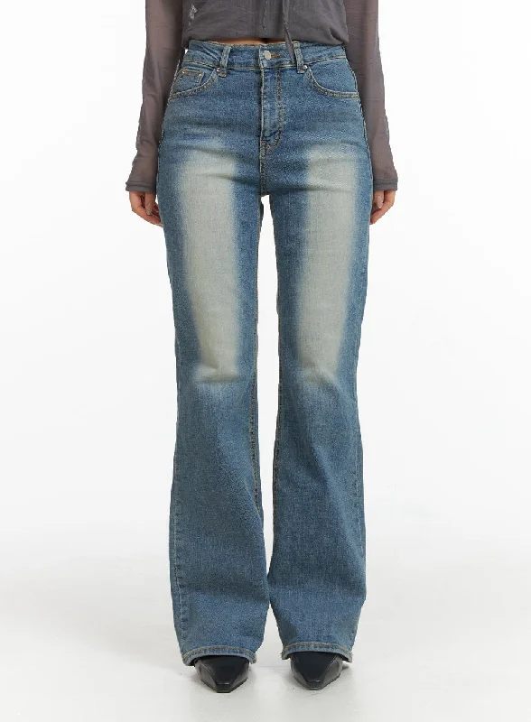 women's high-waisted denim jeansWashed Slim Fit Denim Bootcut Jeans CJ426