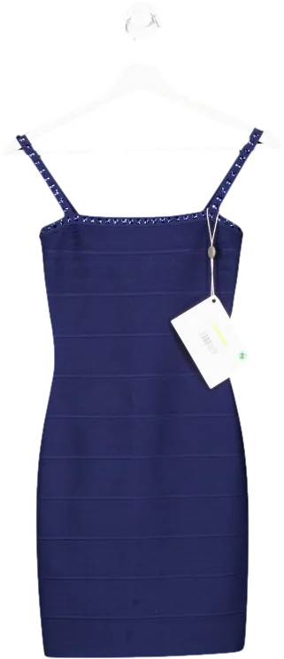 women's denim dressesHerve Leger Blue Bandage Mini Dress With Embellished Straps UK XXS