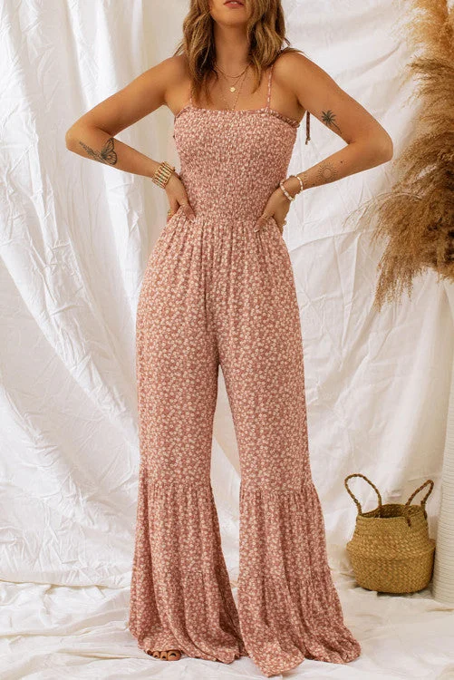 women's jumpsuits with flutter sleevesWide Leg Floral Jumpsuit