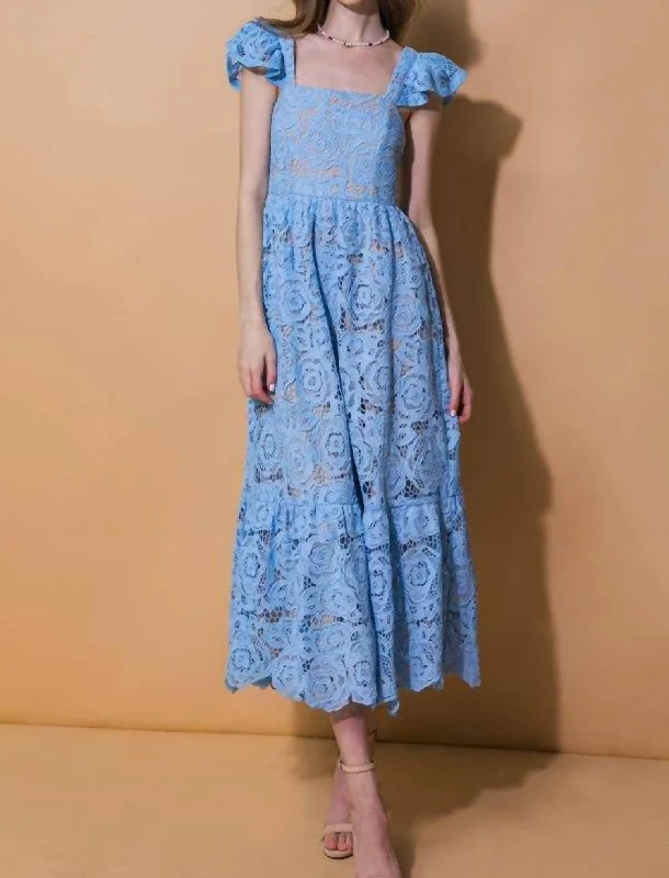 women's limited-edition dressesSolid Lace Midi Dress In Blue