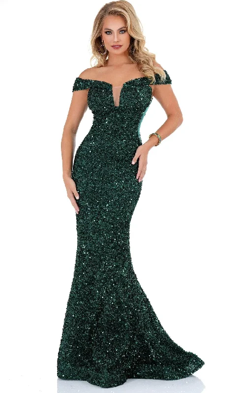 women's cinched-waist dressesCecilia Couture 1559 - Off-Shoulder Sequined Evening Gown