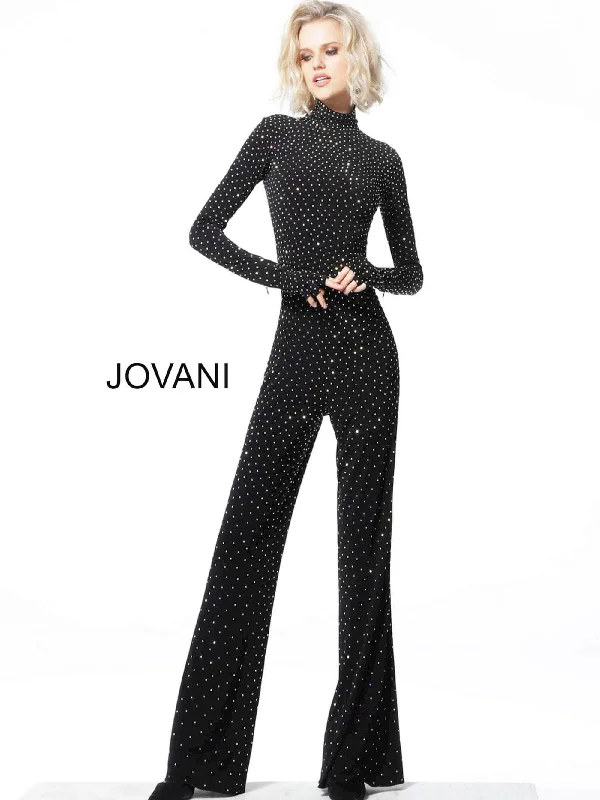 women's jumpsuits with off-the-shoulder necksJovani 3048ASC - High Neck Beaded Jumpsuit