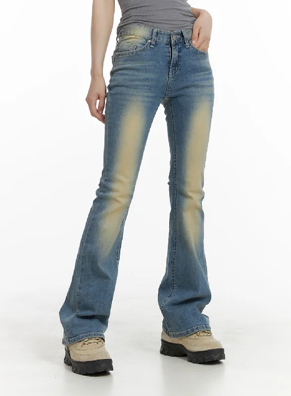 women's distressed denim jeans with holesSlim Fit Washed Bootcut Jeans CA402