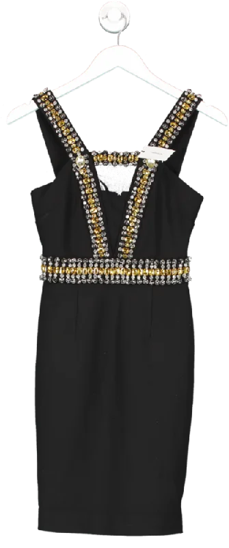 women's mini dressesKaren Millen Black Embellished Halter Figure Form Mini Dress UK 6