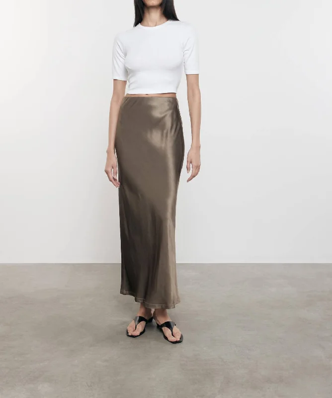 women's A-line skirtsSatin Bias Cut Skirt In Shitake