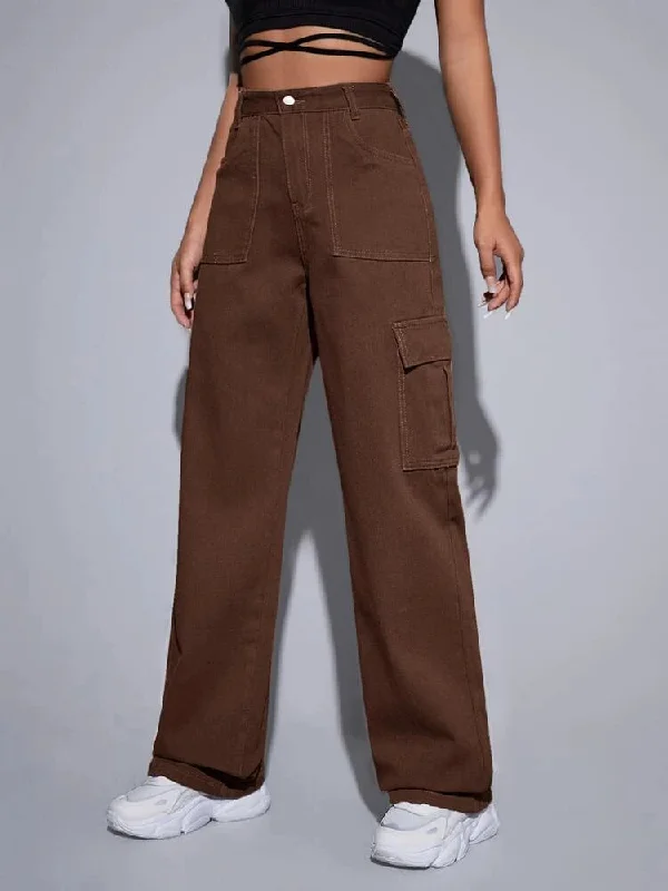 women's skinny denim jeansBrunette Brown Baggy Fit Cargo Jeans