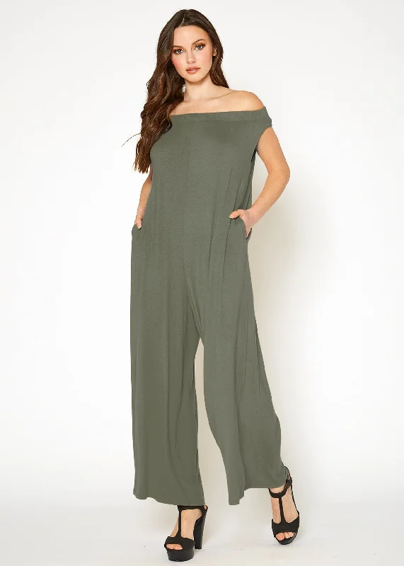 women's jumpsuits with Peter Pan collarsWomen's Off Shoulder Wide Leg Jumpsuit With Pockets