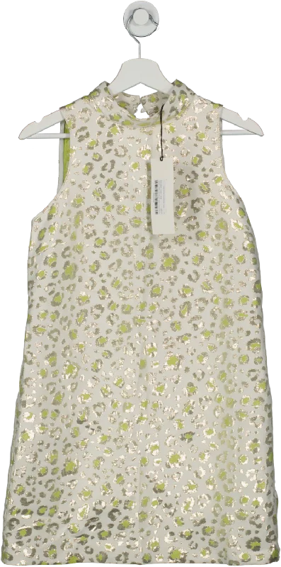 women's flowy dressesRiver Island Cream Green Animal Print Shift Mini Dress UK 8