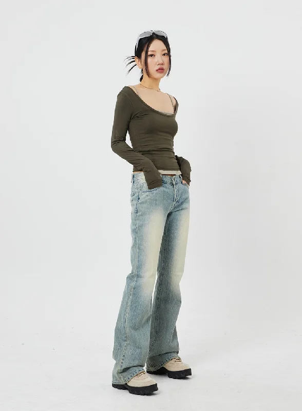 women's denim jeans for travelLow Rise Bootcut Jeans CF315