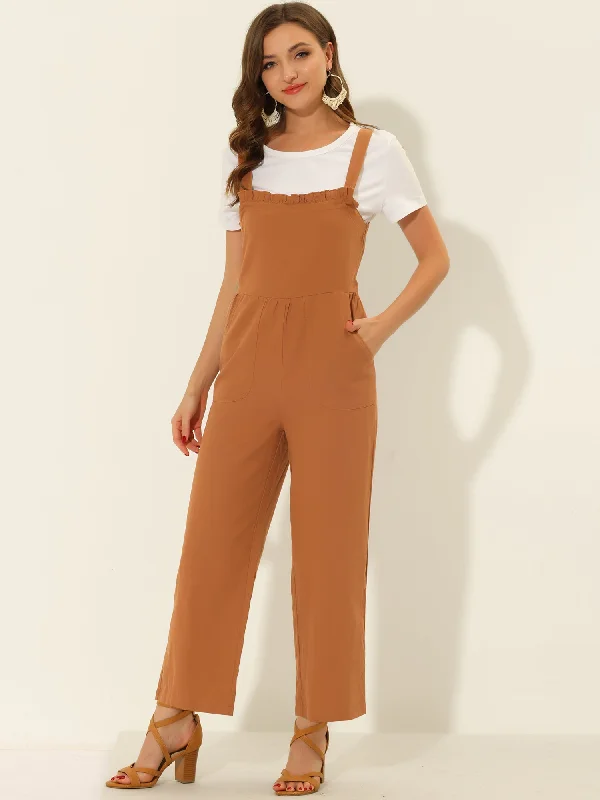 women's high-slit jumpsuitsCotton Casual Vintage Pockets Wide Leg Overalls Jumpsuit