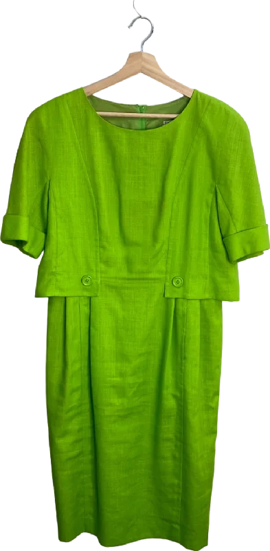 women's everyday dressesGuy Laroche Paris Vintage Green Linen blend Midi Dress UK 16