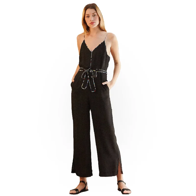 women's jumpsuits with high necksWomen's Multi-color Binding Jumpsuit in Black