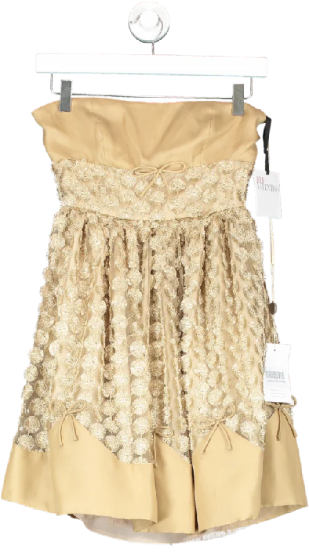 women's formal dressesRed Valentino Beige Metallic Strapless Mini Dress UK 10