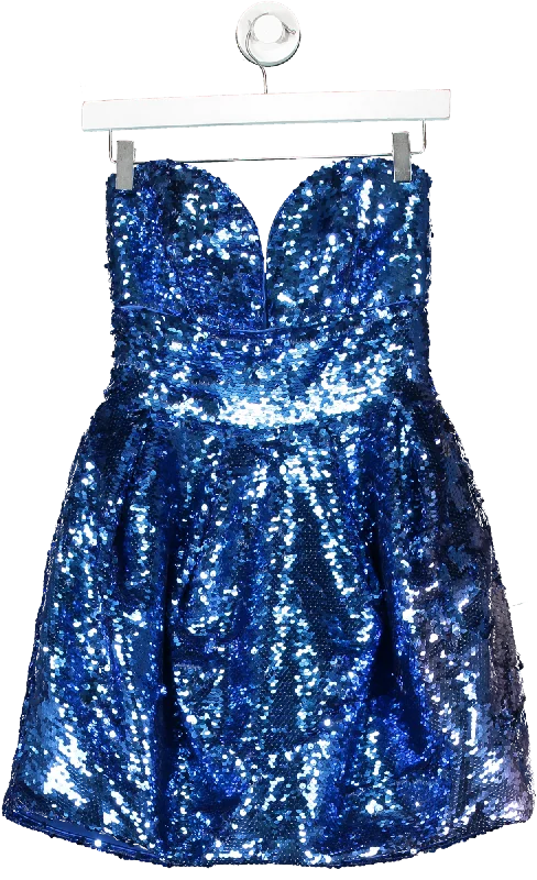 women's high-low dressesPinko Blue Sweetheart Sequin Minidress UK 8