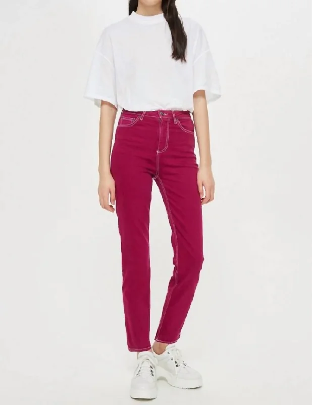 women's white denim jeansJamie Straight Leg Moto Ankle Jeans In Magenta