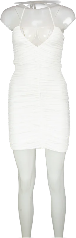 women's short-sleeved dressesSuperdown White Ruched Mini Dress UK XS