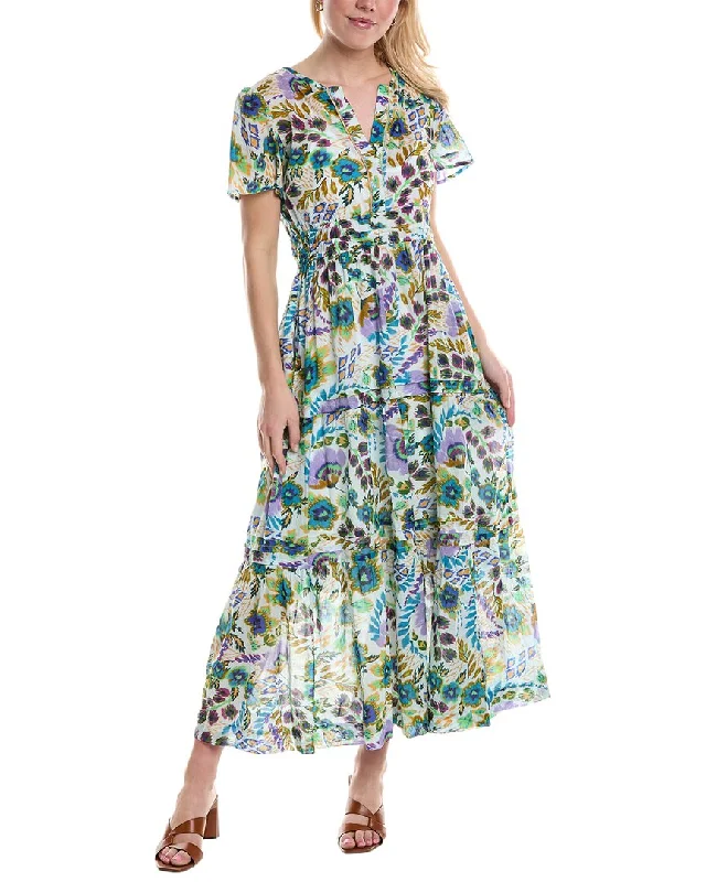 women's affordable dressesJohnny Was Ikat Bloom Pintuck Tiered Midi Dress