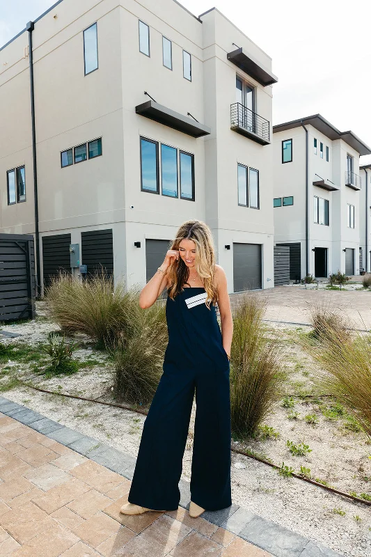 women's boho jumpsuitsJaclyn Fold Over Jumpsuit - Navy