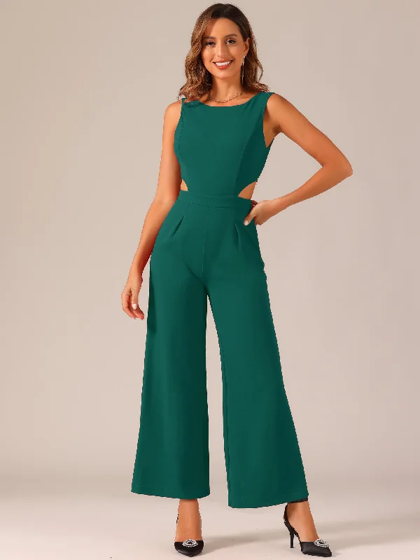 women's cropped jumpsuitsSleeveless Backless Cutout High Waist Wide Leg Pants Jumpsuits