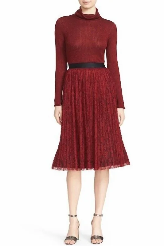 women's dressy skirtsMikaela Pleated Lace Midi Skirt In Burgundy Red