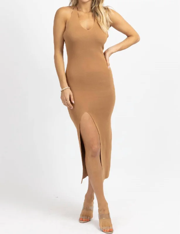 women's mini dressesChain Crossback Midi Dress In Brown Gold