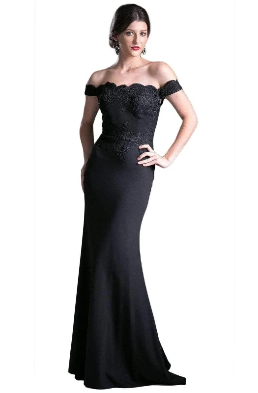 women's glam dressesLadivine CF158 - Off Shoulder Gown in Stretch Crepe Evening Dress