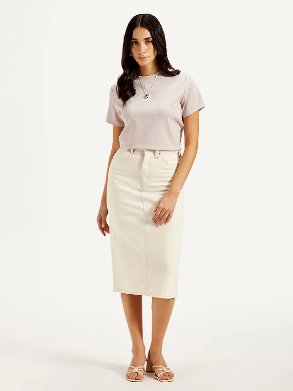 women's satin skirtsWomen's High Rise Off-White Slim Fit Skirt