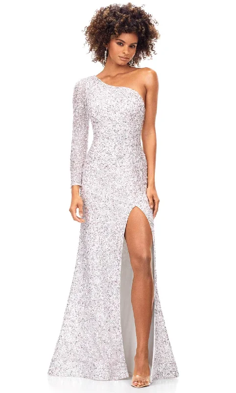 women's fashionable dressesAshley Lauren 1977 - Sequined Asymmetric Neck Evening Gown