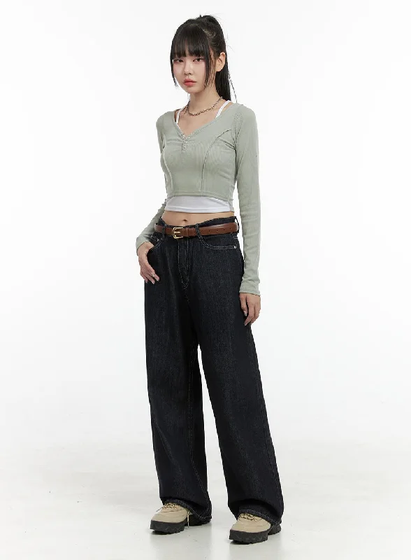 women's denim jeans with patchesEden Raw Denim Wide Leg Jeans OS410