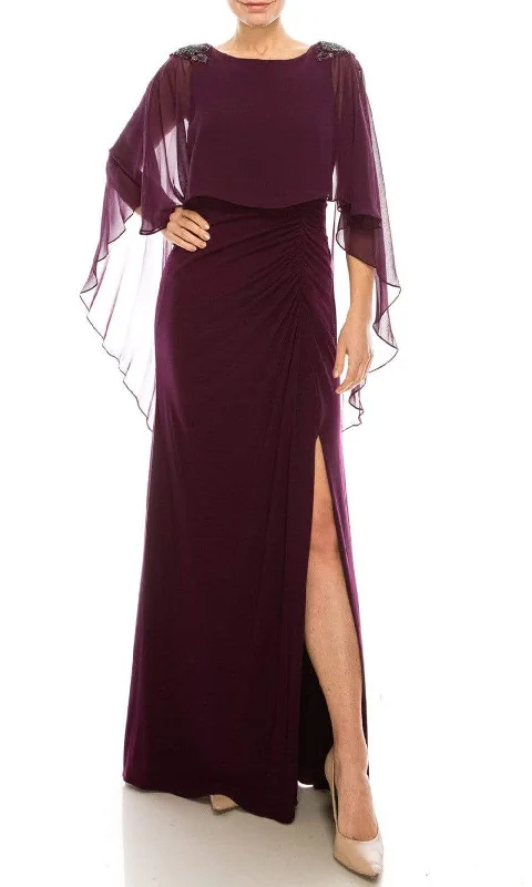 women's shift dressesAdrianna Papell - AP1E206514 Ruched High Slit Sheer Cape Evening Dress